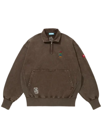 Emboridered logo damaged half zip sweatshirt