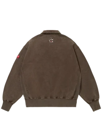 Emboridered logo damaged half zip sweatshirt