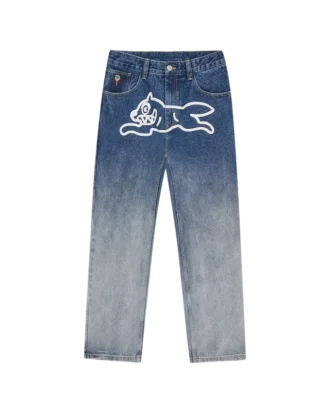 Fade out running dog double scoop denim pants