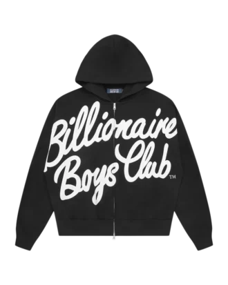 Large script logo zip through hood