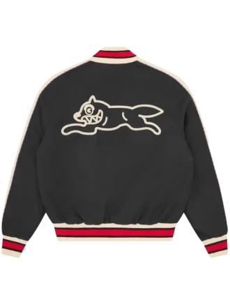 Running dog satin bomber jacket