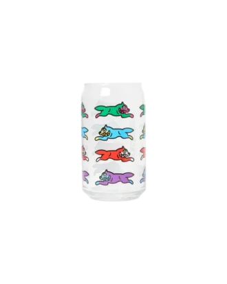 Running dog soda can glass