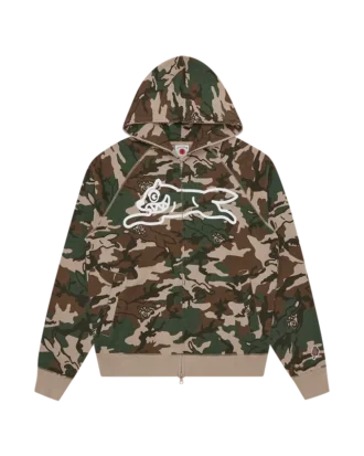Running dog woodland camo zip through hood